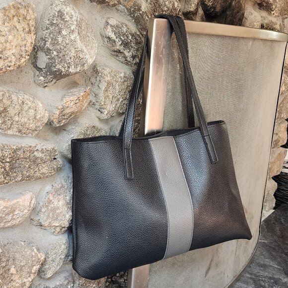 Vince Camuto Black/Gray Pebbled Leather Tote Bag - Picture 11 of 15